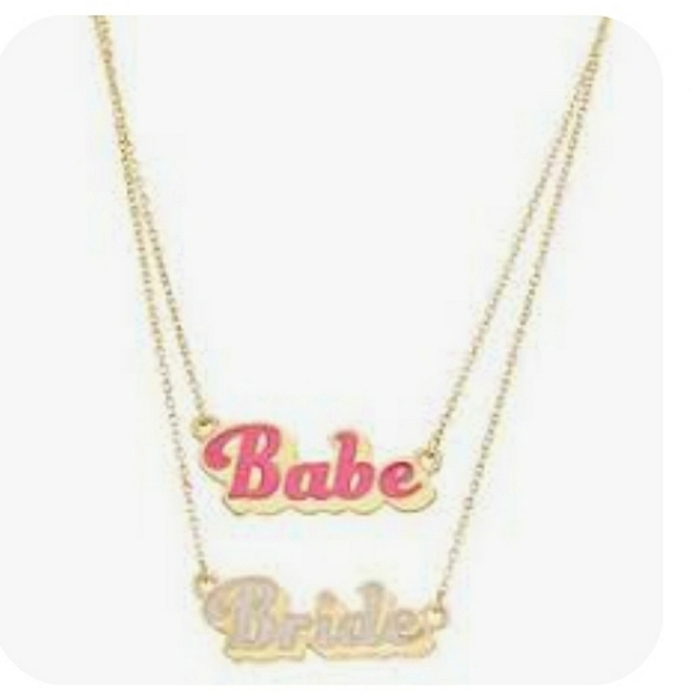 Celebrate Together Bride and Babe Goldtone Enameled Necklace Duo